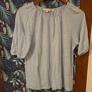 Boden Light Blue Linen Short-Sleeve Peasant Blouse